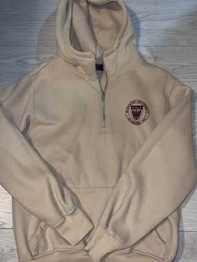 McMaster Quarter-Zip Hooded Pullover Sweatshirt - Beige